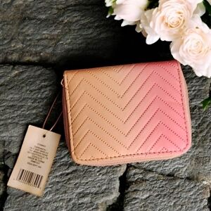 NWT ombre zip-around synthetic leather wallet with a chevron-quilted pattern